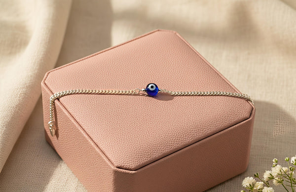 92.5 Sterling Silver Evil Eye Curb Link Bracelet