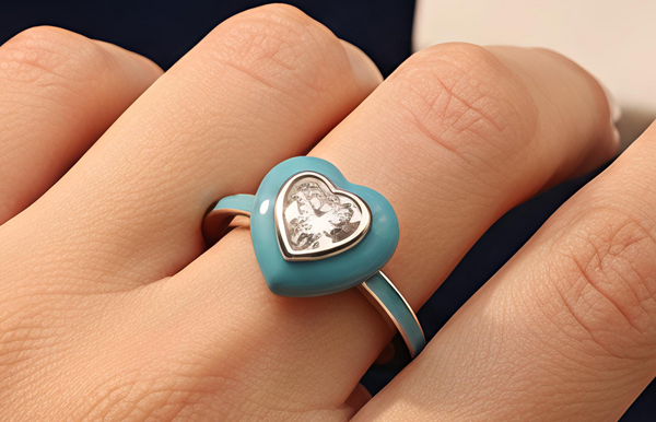 Orisil Heart-Enamel Sterling Silver Ring