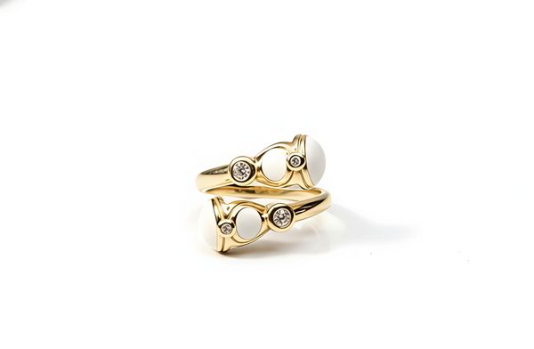 Orisil Contemporary Gold-Finished Enamel Bypass Band