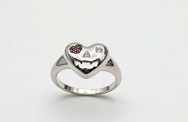 Orisil Playful Heart-Skull Motif Statement Ring
