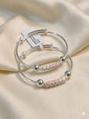 Pink and White Bead Silver Bangles