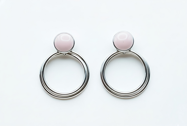 Elegant Pink Stud Silver Hoop Earrings β¨
