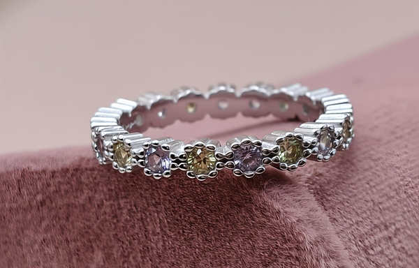 Orisil Jewels Pastel Multi-Stone Eternity Ring – 92.5 Sterling Silver