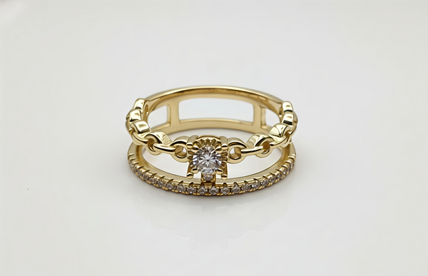 Elegant Gold Double-Band Diamond Ring