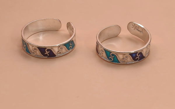 Orisil Jewels™ Oceanic Enamel Silver Toe Rings