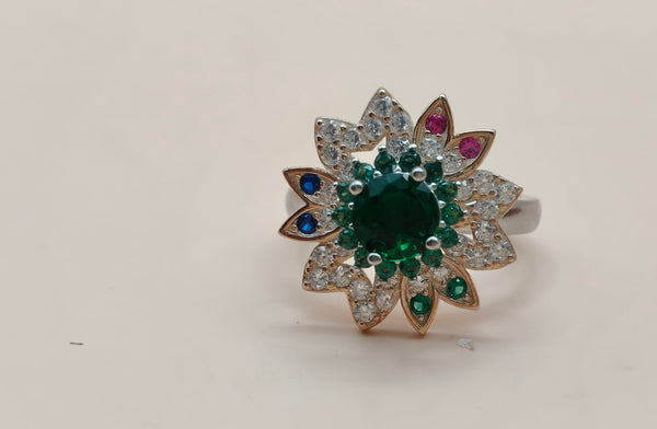 Orisil Jewels: Royal Emerald Bloom Floral Ring Elevate your elegance with our Royal Emerald Bloom Floral Ring.