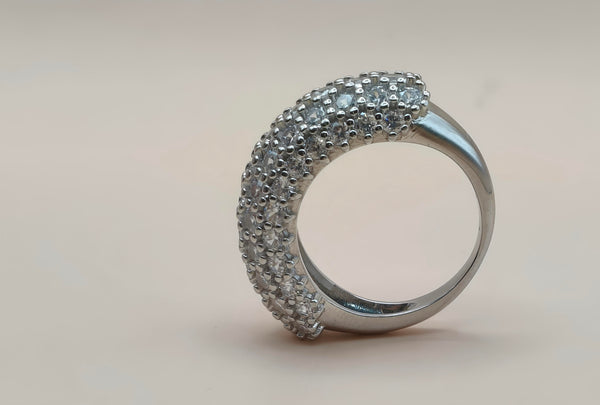 Orisil Jewels: Elegant Criss-Cross Purple Sparkle Ring Made with Pure 92.5 Silver