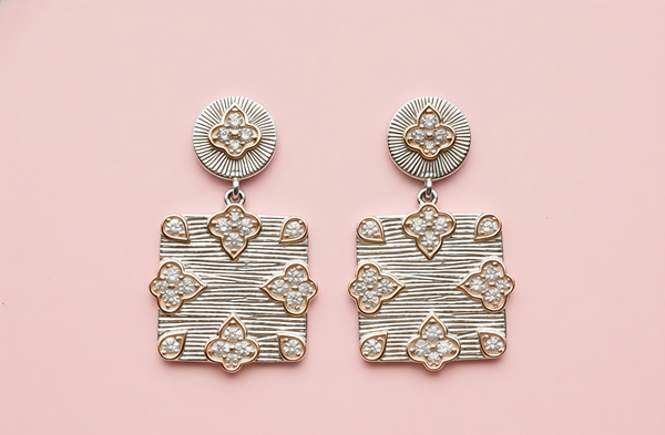 Exquisite Square Drop Dual-Tone Silver Earrings