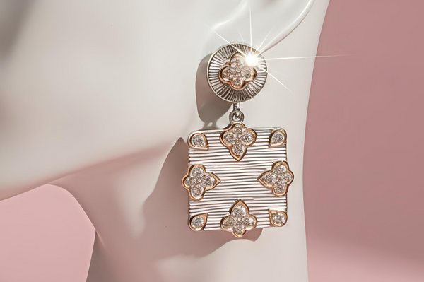 Exquisite Square Drop Dual-Tone Silver Earrings