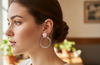 Elegant Pink Stud Silver Hoop Earrings β¨