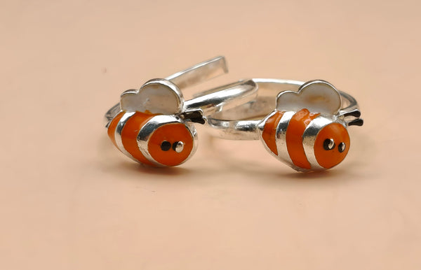 Adorable Honey Bee Enamel Toe Rings (92.5 Silver)