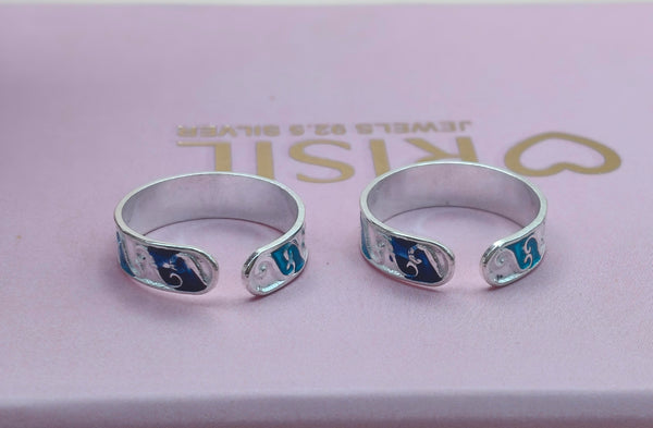 Orisil Jewels™ Oceanic Enamel Silver Toe Rings