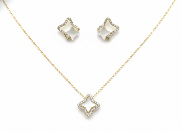 Orisil Jewels™ Star-Shaped Mother of Pearl Necklace & Earrings Set in 92.5 Silver.