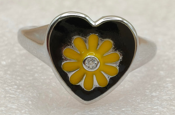 Orisil Jewels: Radiant Sunflower Heart Signet Ring