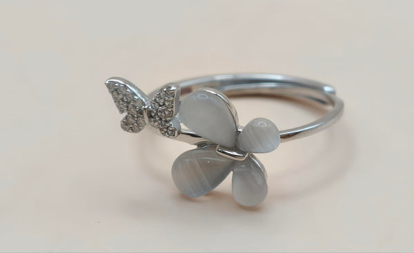 Orisil Jewels: Silver Butterfly & Flower Ring Crafted in 92.5 Silver