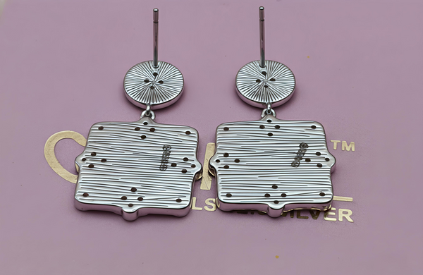 Exquisite Square Drop Dual-Tone Silver Earrings