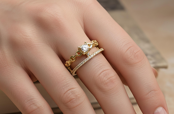 Elegant Gold Double-Band Diamond Ring