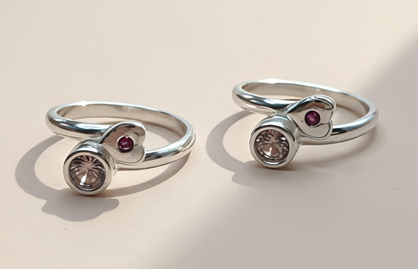 Elegant Heart & Stone Silver Toe Rings