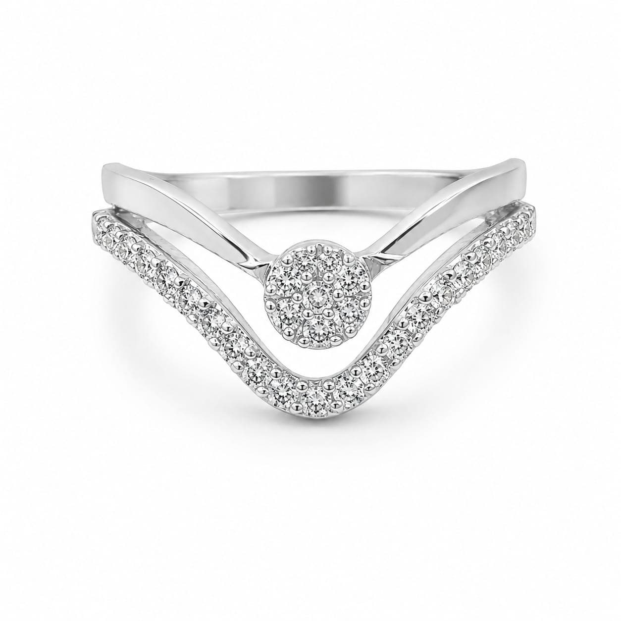 925 Sterling Silver V-Shaped CZ Ring for Women | Sparkling Cubic Zirconia Chevron Ring | Silver Jewelry