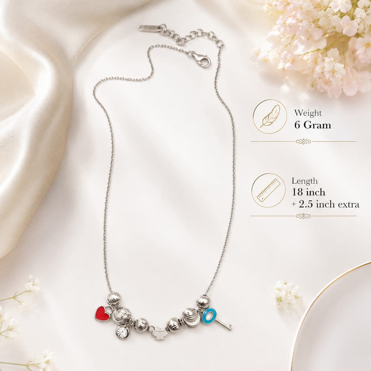 925 Sterling Silver Charm Necklace with Enamel Charms