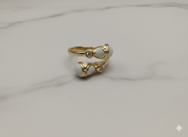 Orisil Contemporary Gold-Finished Enamel Bypass Band