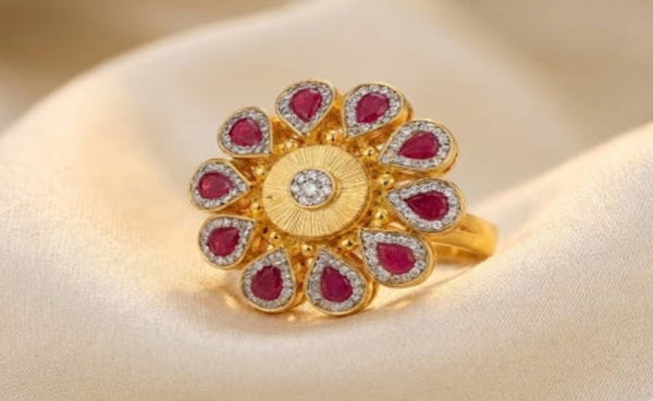Premium Floral Ruby-Accent Adjustable Ring🌸✨