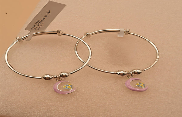 🌙 925 Sterling Silver Baby Moon &amp; Diamond Adjustable Kada (Pair).