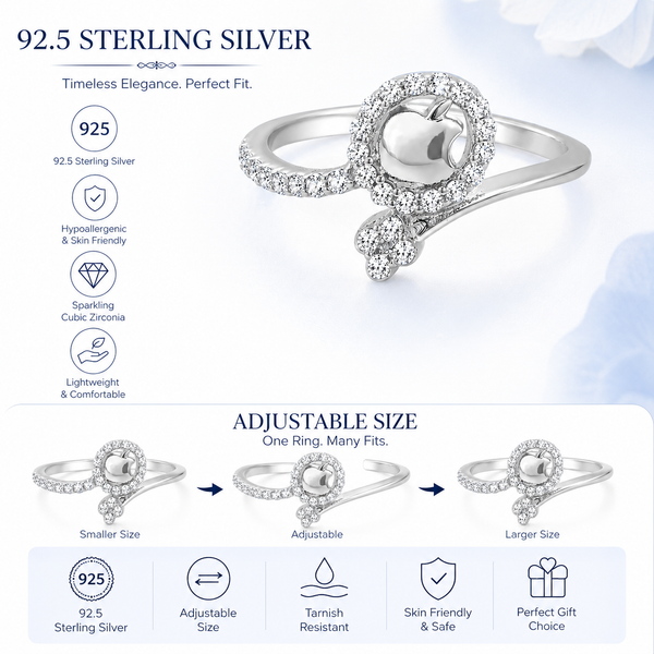 Orisil Jewels 925 Sterling Silver Adjustable Ring for Women | CZ Sparkling Design | BIS Hallmarked | Silver & Rose Gold Colour | Gift for Women and Girls