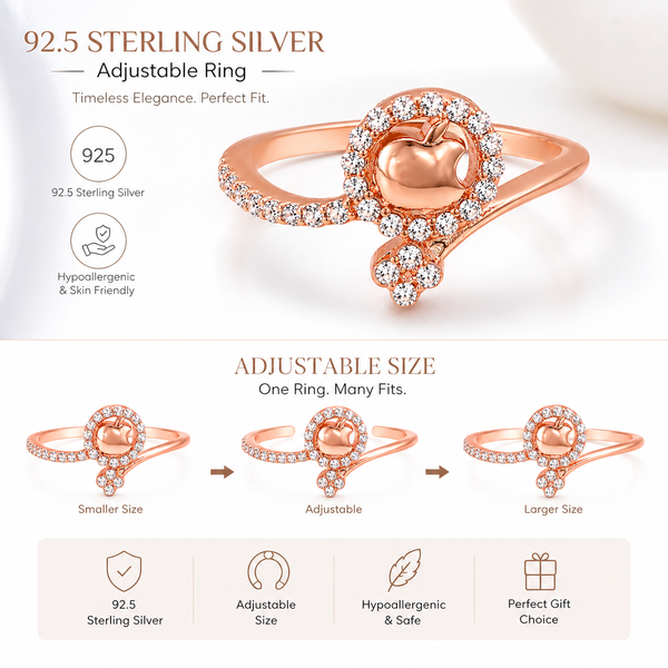 Orisil Jewels 925 Sterling Silver Adjustable Ring for Women | CZ Sparkling Design | BIS Hallmarked | Silver & Rose Gold Colour | Gift for Women and Girls
