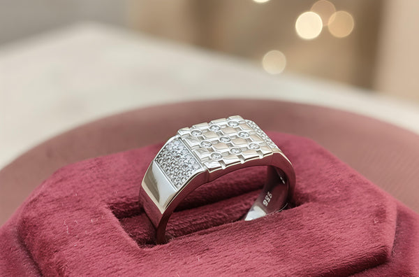 92.5 Sterling Silver Geometric Gents Ring...