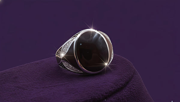 92.5 Sterling Silver Bold Onyx Statement Gents Ring.