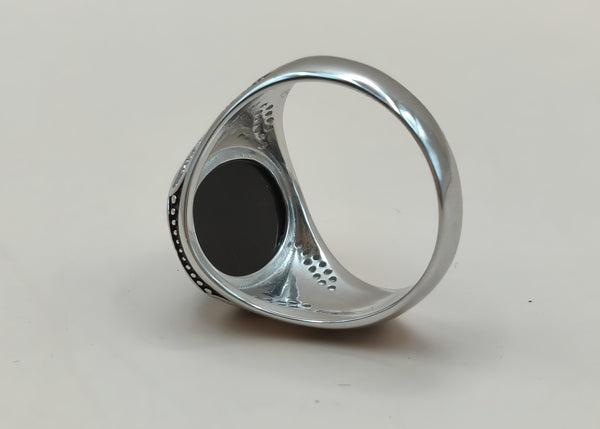 92.5 Sterling Silver Bold Onyx Statement Gents Ring.