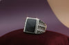 92.5 Sterling Silver Modern Geometric Onyx Gents Ring.