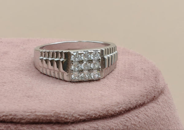 Elite 92.5 Sterling Silver Multi-Stone Cluster Men's Ring.