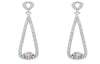 Pair of silver earrings with pink gemstones on a white background