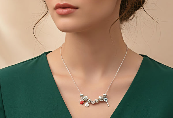 92.5 Sterling Silver Multi-Charm Playful Fancy Chain