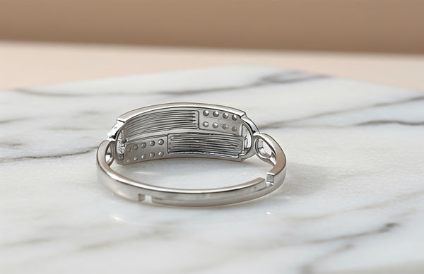 Contemporary Geometric Pavé Adjustable 92.5 Sterling Silver Ring