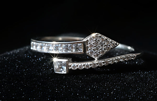 Contemporary Geometric Pavé 92.5 Sterling Silver Adjustable Rings