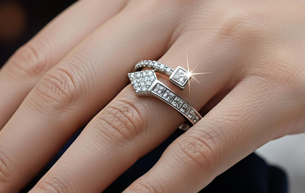 Contemporary Geometric Pavé 92.5 Sterling Silver Adjustable Rings