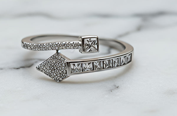 Contemporary Geometric Pavé 92.5 Sterling Silver Adjustable Rings