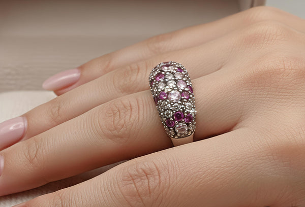 Sparkling Pink &amp; White Pave-Set Band Ring