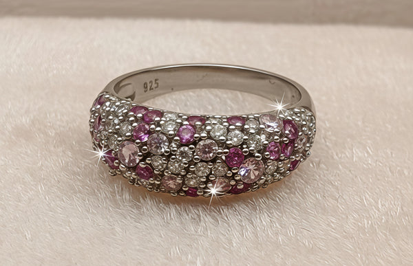 Sparkling Pink &amp; White Pave-Set Band Ring