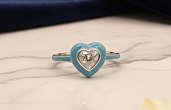 Orisil Heart-Enamel Sterling Silver Ring
