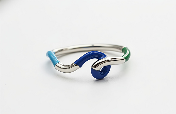 Orisil Contemporary Enamel Silver Wave Band