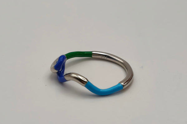 Orisil Contemporary Enamel Silver Wave Band