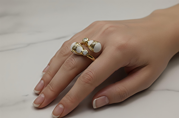 Orisil Contemporary Gold-Finished Enamel Bypass Band