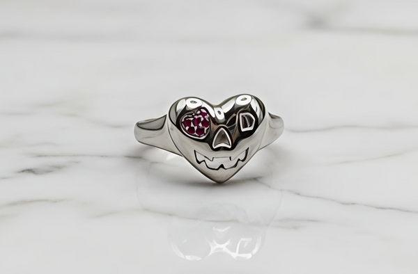 Orisil Playful Heart-Skull Motif Statement Ring