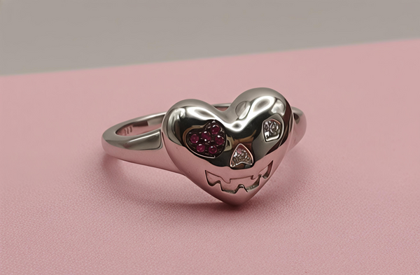 Orisil Playful Heart-Skull Motif Statement Ring