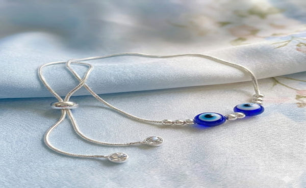 925 Sterling Silver Evil Eye Adjustable Bracelet & Anklet Set