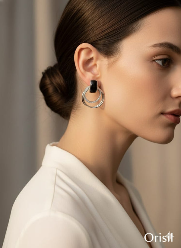 92.5 Sterling Silver Luxury Interlocking Circle Earrings